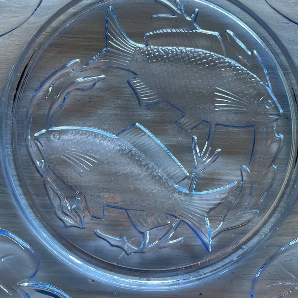 Antique Art Deco Bagley Blue Depression Glass Fish Plate